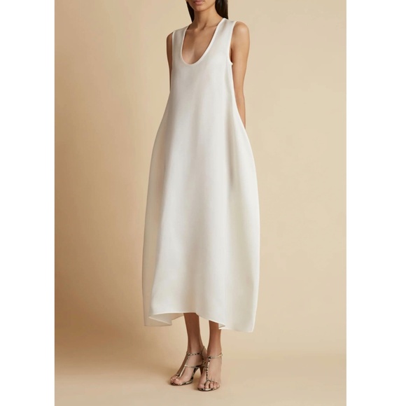 KHAITE Coli Silk Gazar Midi Dress in Chalk White Size 2 - Picture 3 of 15